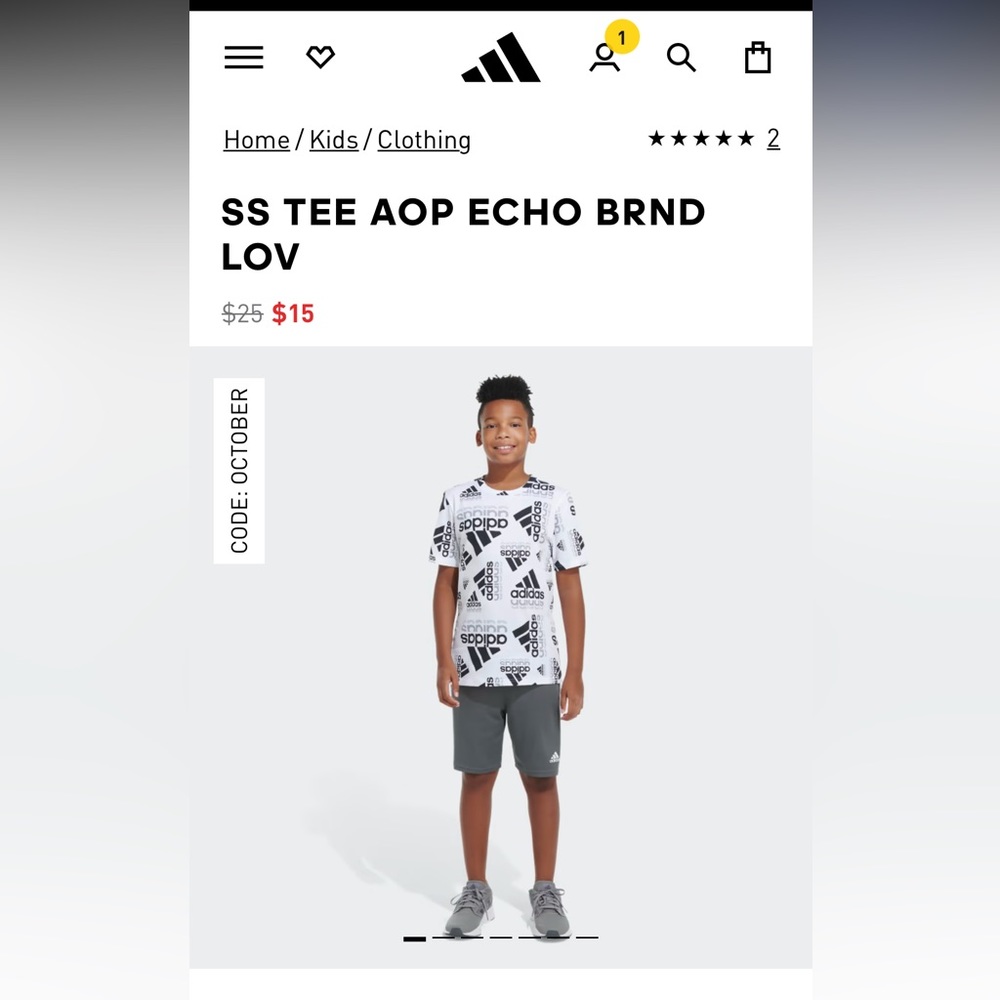 Adidas SS TEE AOP ECHO BRND LOV - boys size large